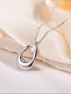 Silver Plated Modern Organic Pendant Necklace NWT